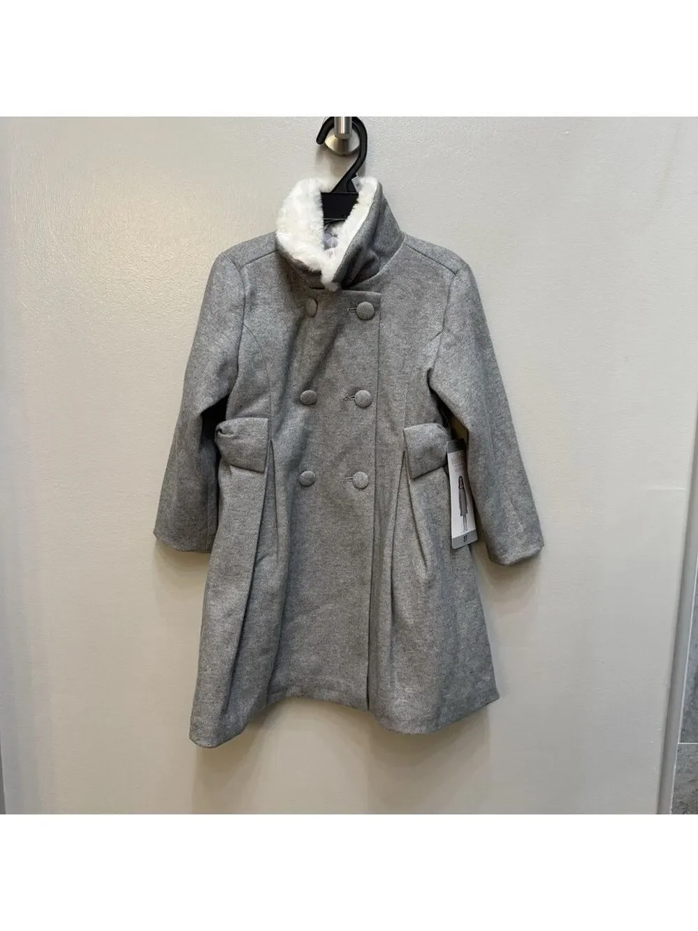 Biscotti Fur Collar Gray Girls Pea Coat Size 3T NWT